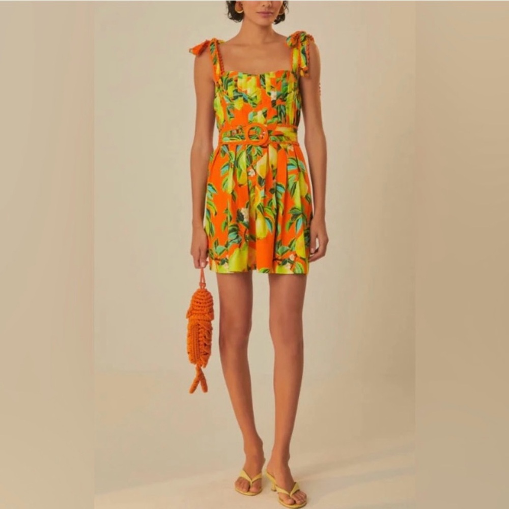 Farm Rio Orange Chic Pears Organic Cotton Midi Dress (SMALL FLAW)
